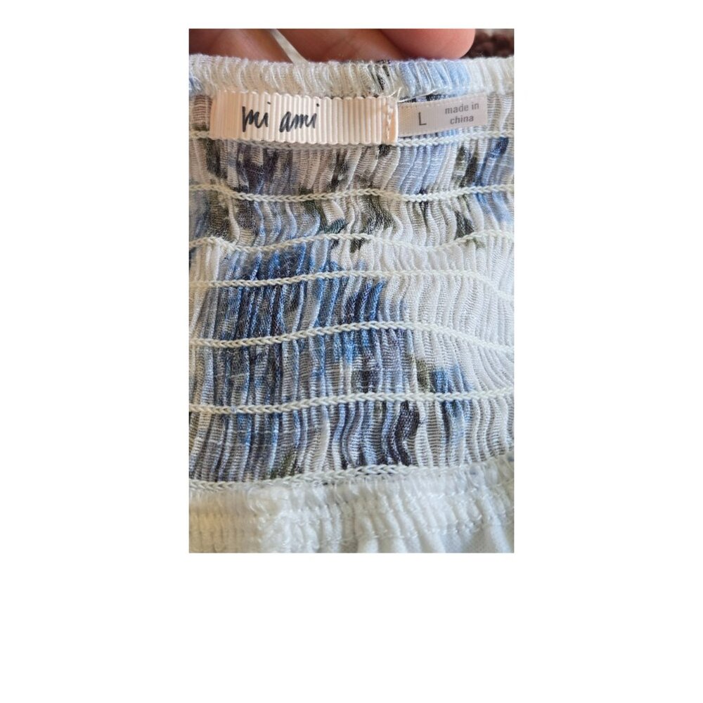 Mi Ami Large Dress Mini Spaghetti Strap Tiered Blue White Floral - Picture 4 of 6